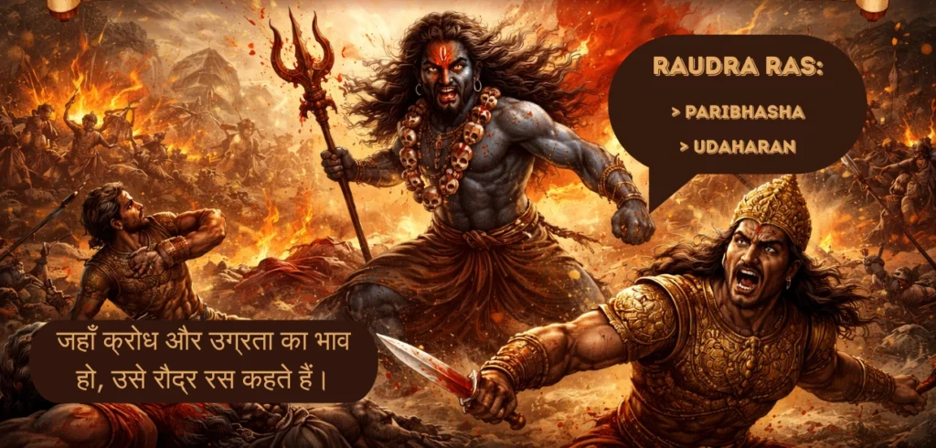 Raudra Ras Ka Udaharan – परिभाषा, 10 प्रामाणिक उदाहरण एवं संपूर्ण विवेचन Raudra Ras Ka Udaharan – परिभाषा